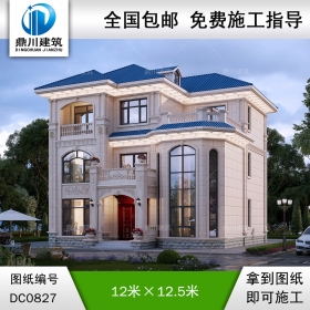歐式三層帶露臺復式別墅施工圖紙及效果圖_新農(nóng)村自建房屋設(shè)計,鼎川建筑