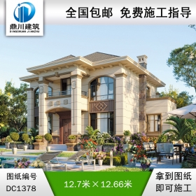 新中式二層別墅效果圖及施工圖紙_農(nóng)村自建別墅設(shè)計(jì),鼎川建筑